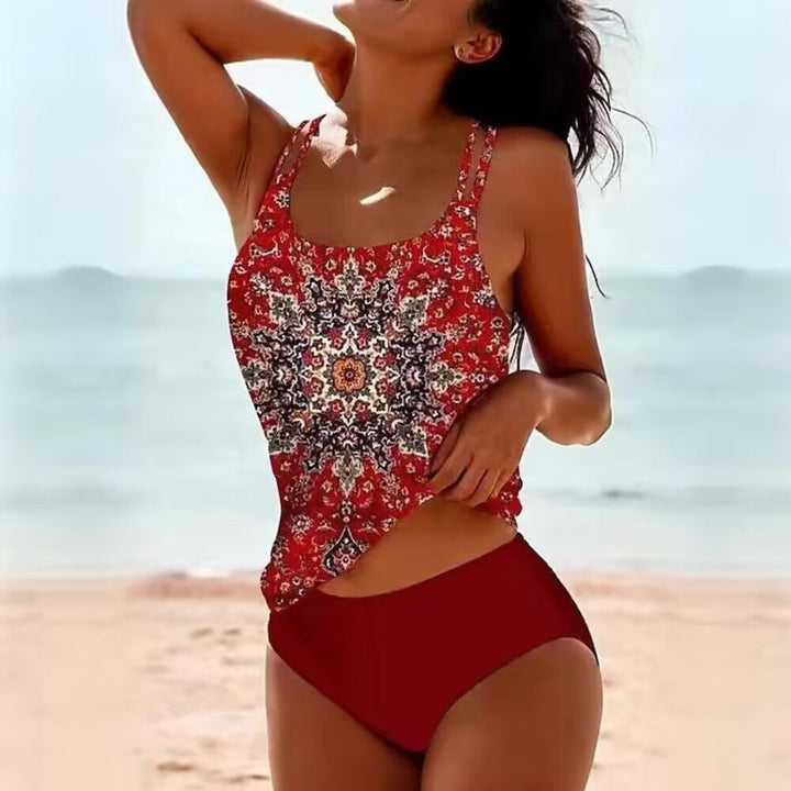Strandtaugliches Damen Tankini Schwimmtop mit attraktivem Print; perfekt für Bademode & Urlaub.