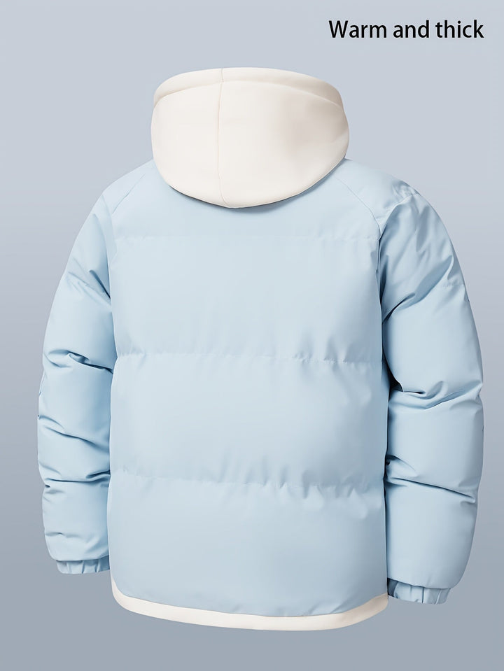 Warme Freizeit Steppjacke Herren mit Kapuze & sportlichen Kontraststreifen. Perfekt für den Winter.