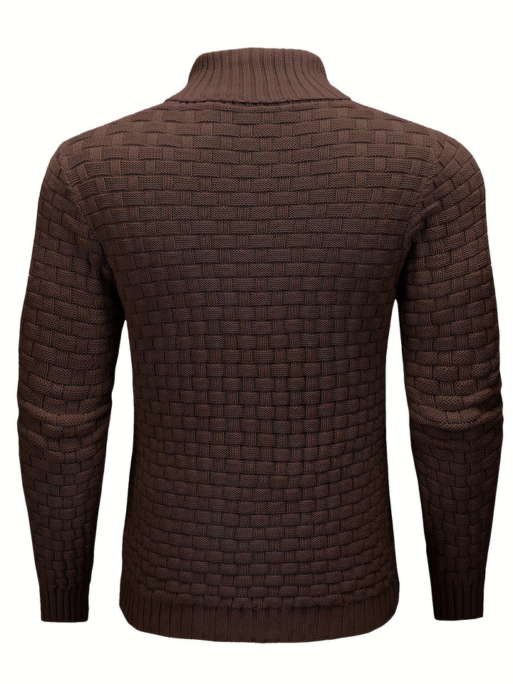 Weicher Herren Pullover mit Waffelstruktur und Schalkragen für luxuriösen Winterkomfort.