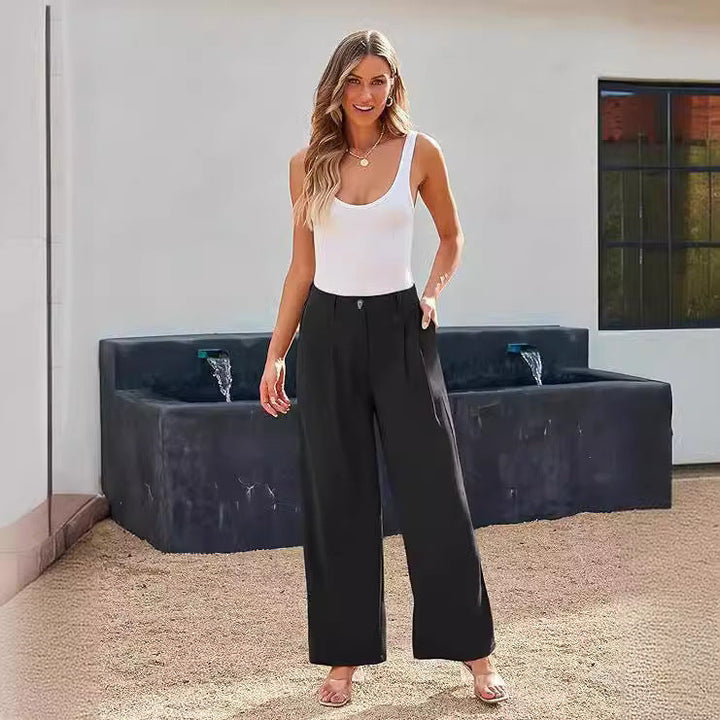 Elegante Damenhose, weiter Schnitt, hoher Bund. Ideal als Businesshose & Anzughose für Damen.