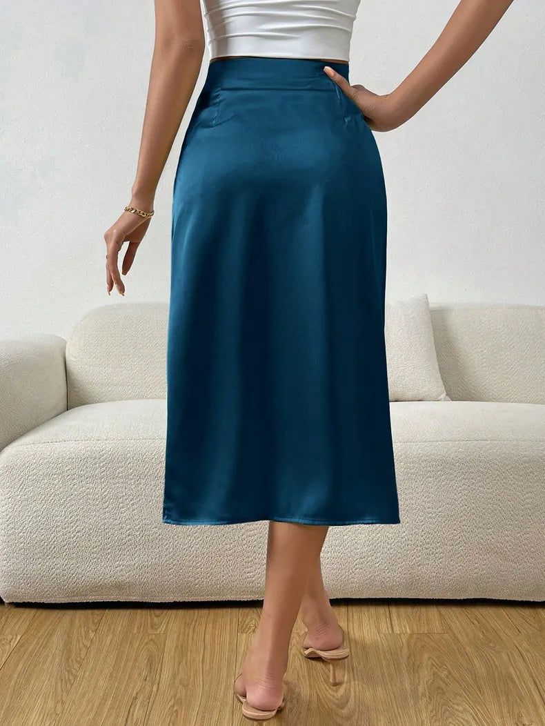 Damen A-Linien Faltenrock, Plissee-Stil, mit Frontschlitz, perfekt für einen eleganten Sommer.