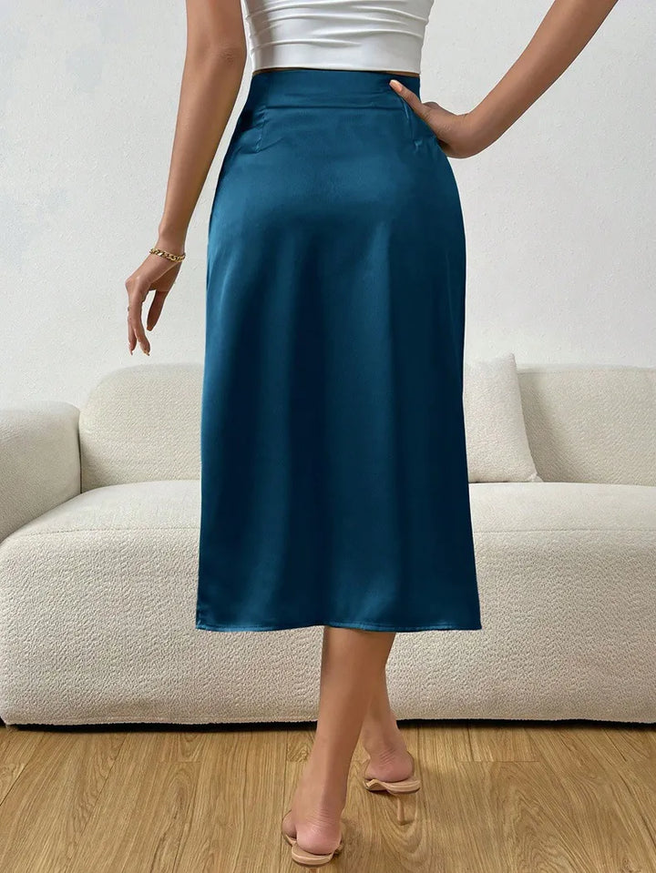 Damen A-Linien Faltenrock, Plissee-Stil, mit Frontschlitz, perfekt für einen eleganten Sommer.