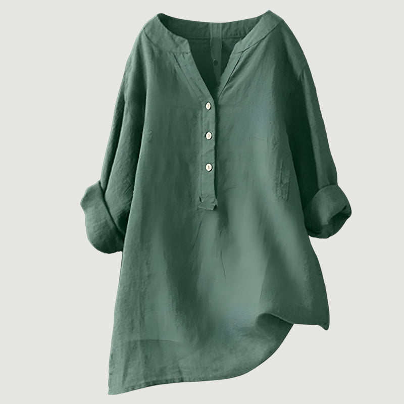 Damenbluse mit V-Ausschnitt in lebendigen Farben. Langarm, lockere Passform für lässigen und eleganten Look.