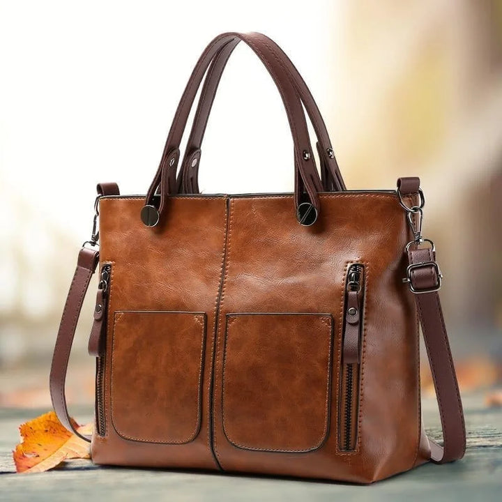Graue Leder Schultertasche Ralaana, praktisch & elegant, perfekt für Business & Freizeit.