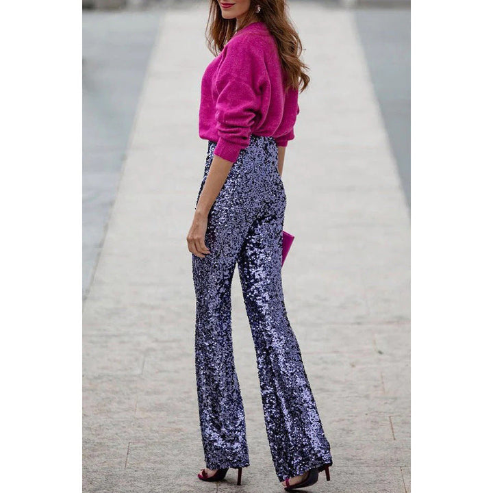 Stylische Damen Glitzer-Schlaghose, perfekt für Partys & festliche Abende. Glamouröse Paillettenhose.