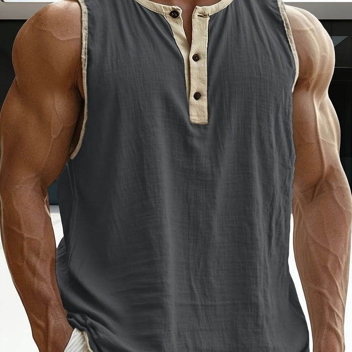 Hochwertiges ärmelloses Herren Henley-Shirt, strapazierfähig & atmungsaktiv, für Casual-Wear.