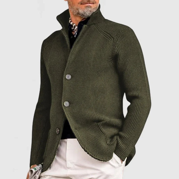 Vielseitiger Herren-Cardigan mit Stehkragen, Knopfleiste; perfekte Strickjacke für den Freizeitlook.