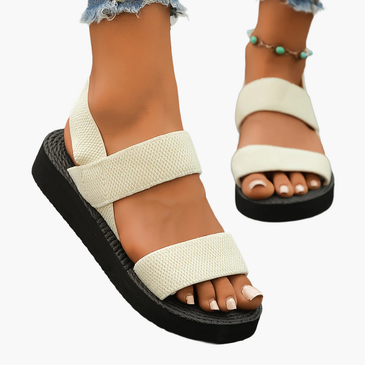 Sommerliche Damen Plateau Sandalen, offene, bequeme Schuhe für Freizeit und Entspannung.