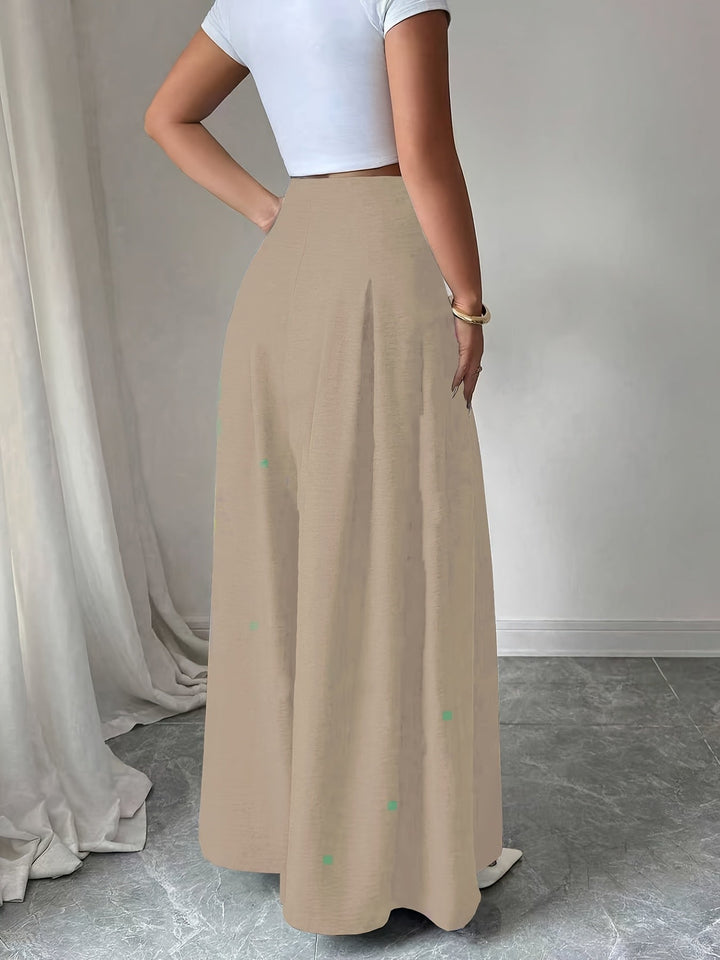 Elegante Damenhose mit weitem Bein, High-Waist in Khaki, für Business & Freizeit.