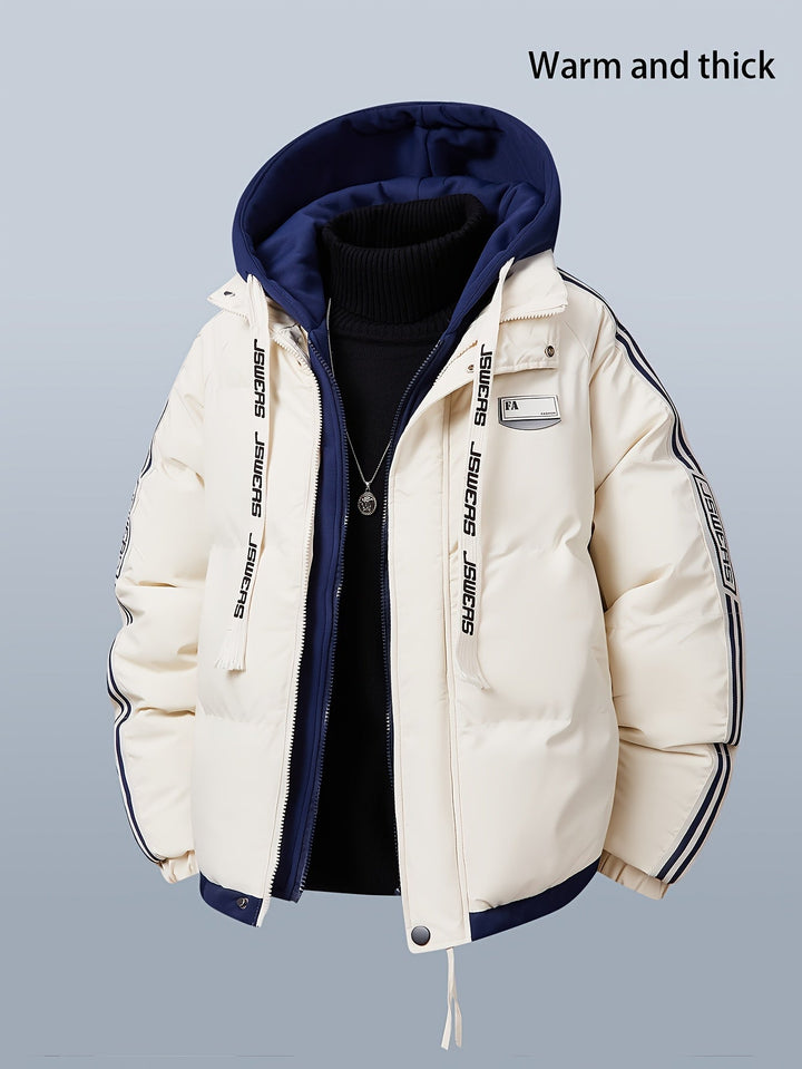 Stylische Kapuzenjacke Herren in Steppoptik mit farblich abgesetzten Streifen. Ideal für Outdoor & Freizeit.