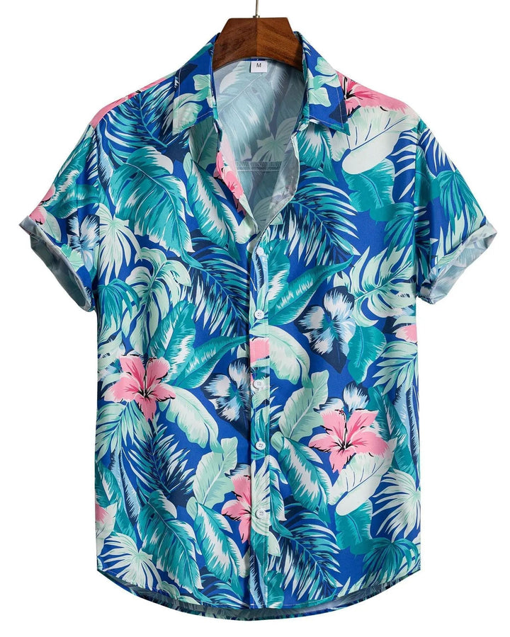 Herren Printhemd: Kurzärmliges Design mit farbenfrohem Blumenmuster. Ideal für Freizeitaktivitäten.