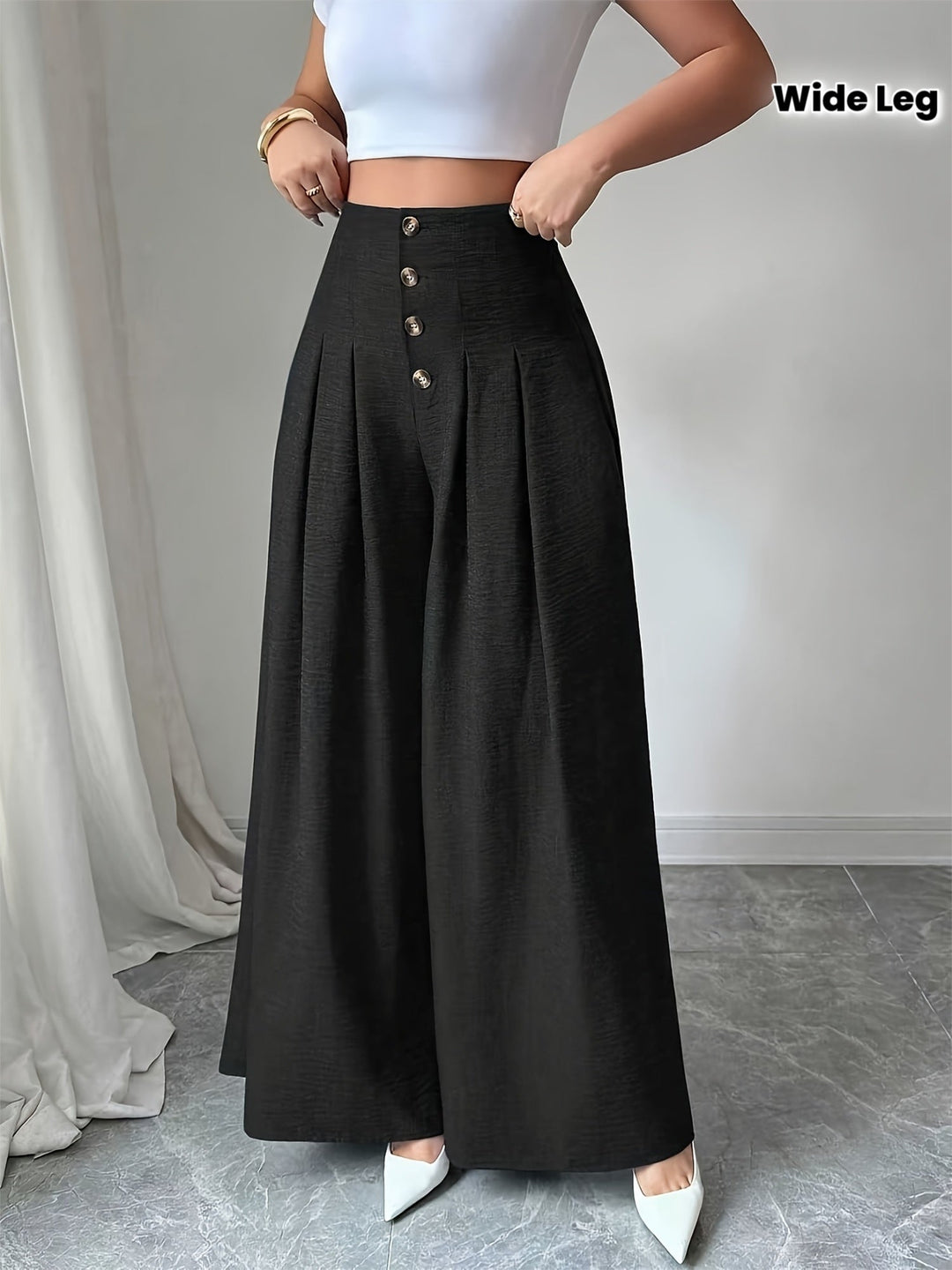 Elegante Damen High-Waist Weitbein Hose, modisch für Business & Freizeit.