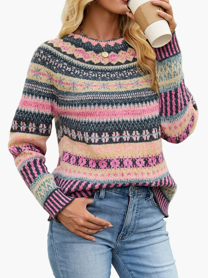 Stilvoller Damen Pullover mit Fair Isle Muster, ideal für Herbst und Winter. Eleganter Strick für Freizeit & Büro.