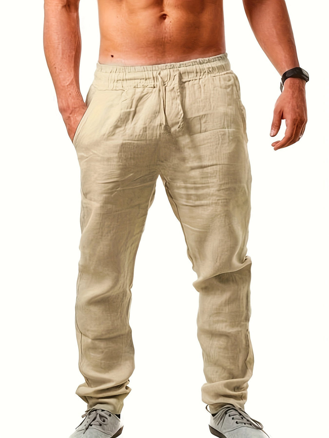 Herren Freizeithose Kordelzug, schwarz, bequem und lässig für Sommer und Alltag.