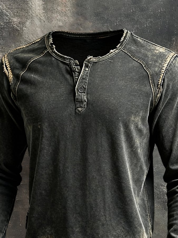 Vielseitiges schwarzes Herren Langarmshirt im Vintage-Stil. Atmungsaktives Casual-Oberteil für Freizeit & Alltag.