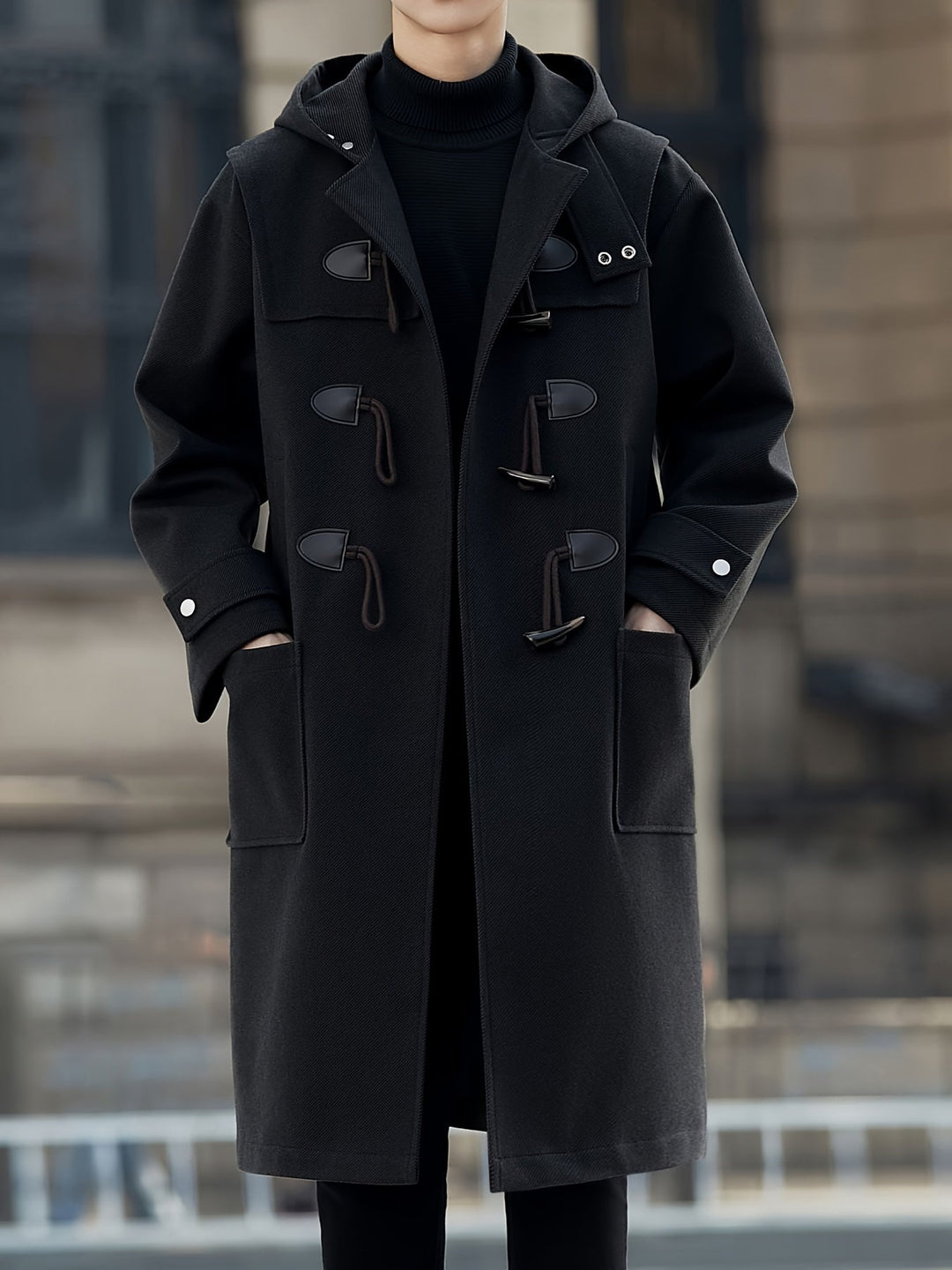 Herren Dufflecoat mit Kapuze, stilvolle Winterjacke für elegante Herrenmode.
