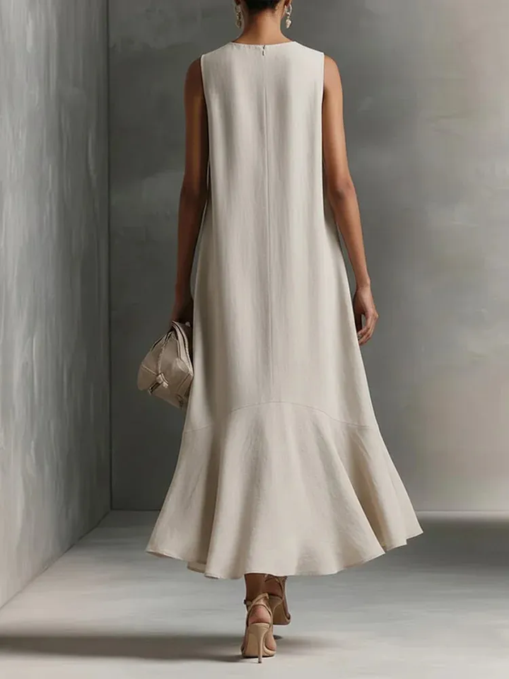 Damen Sommer Maxikleid, ärmellos mit V-Ausschnitt, leicht & luftig, perfekt für den Strandurlaub.
