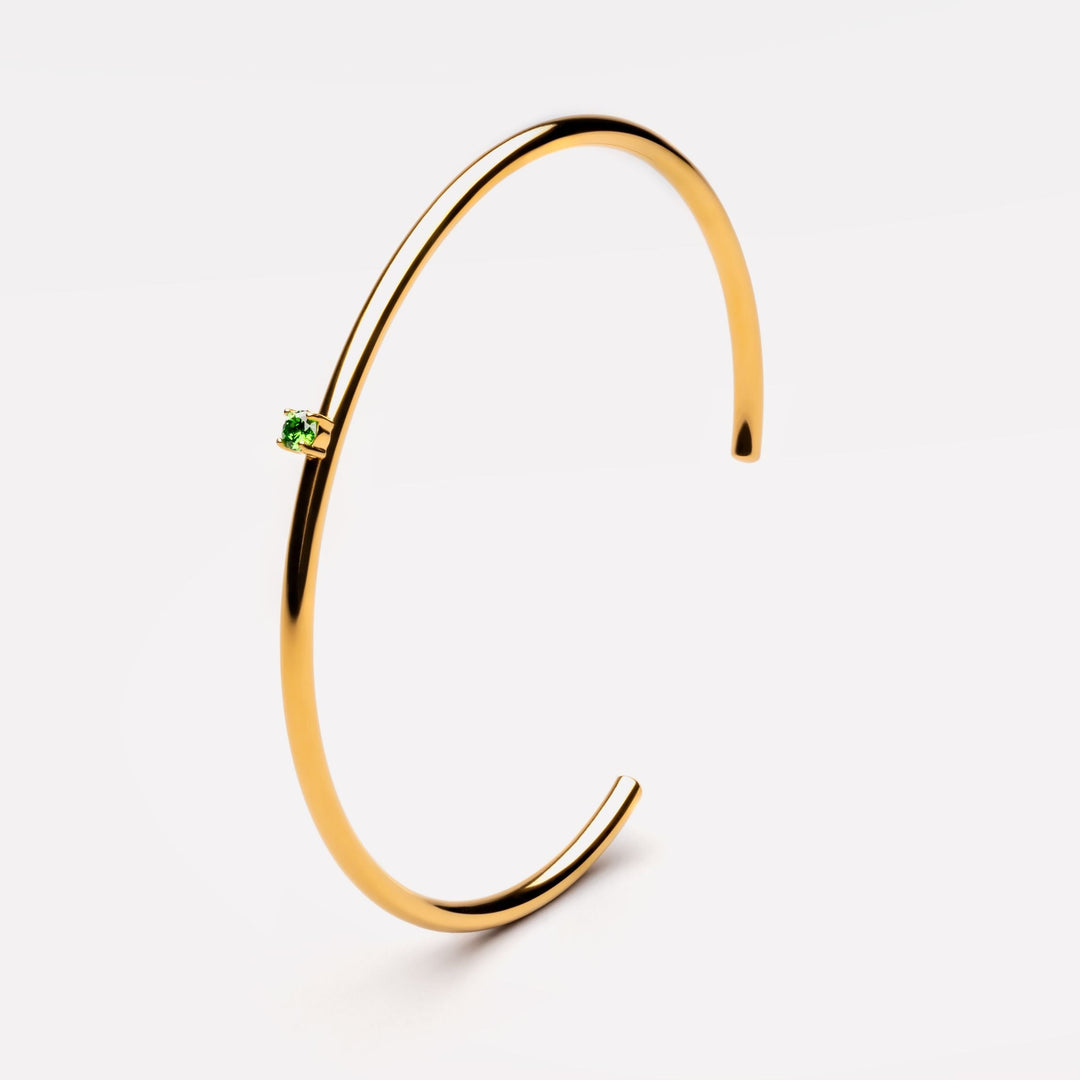 Minimalistischer Damen Armreif aus wasserfestem Edelstahl, gold/silberfarben, verstellbar, mit Zirkonstein.