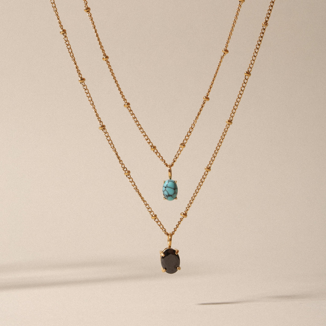 Wasserfeste Gold-Halskette mit Türkis-Anhänger für Damen, moderne Perlenkette aus poliertem Edelstahl.