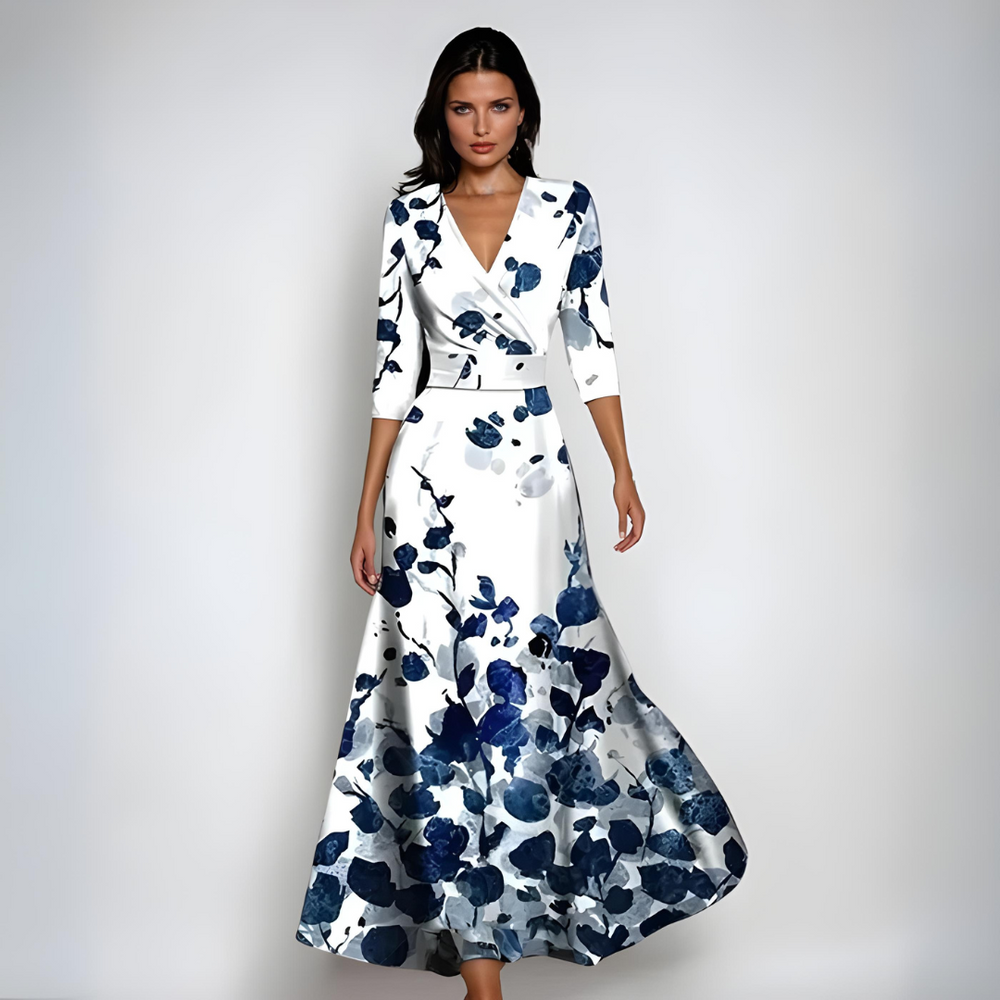 Fließendes Damen Maxikleid mit lebhaftem Blumenmuster, perfekt für festliche Anlässe, Party & Abendmode.