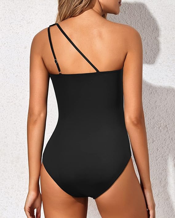 Stylischer Damen Ein-Schulter Badeanzug. Komfortable Bauchkontrolle für Urlaub & Pool.