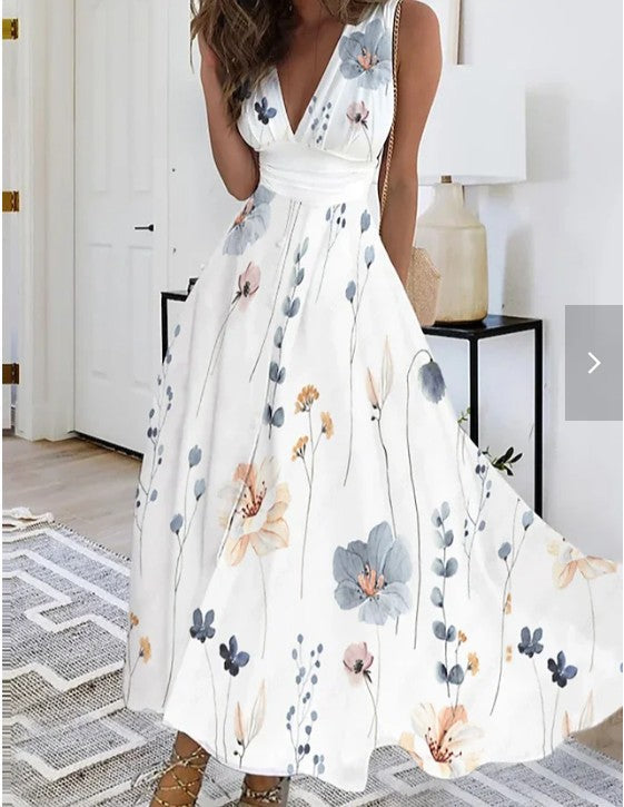 Festliches Damen Maxikleid in A-Linie, Blütendruck, elegant für Hochzeitsgäste & Sommerpartys.