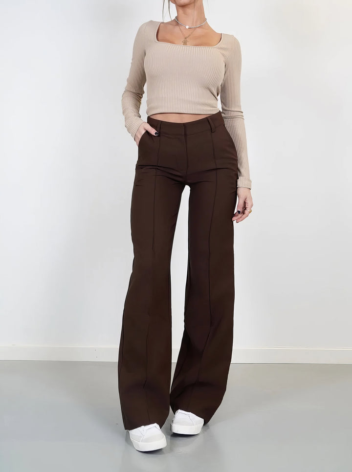 Elegante schwarze Damen Hochbund Hose, perfekt für Büro, Feiern und den Alltag. Stilvoll & bequem.