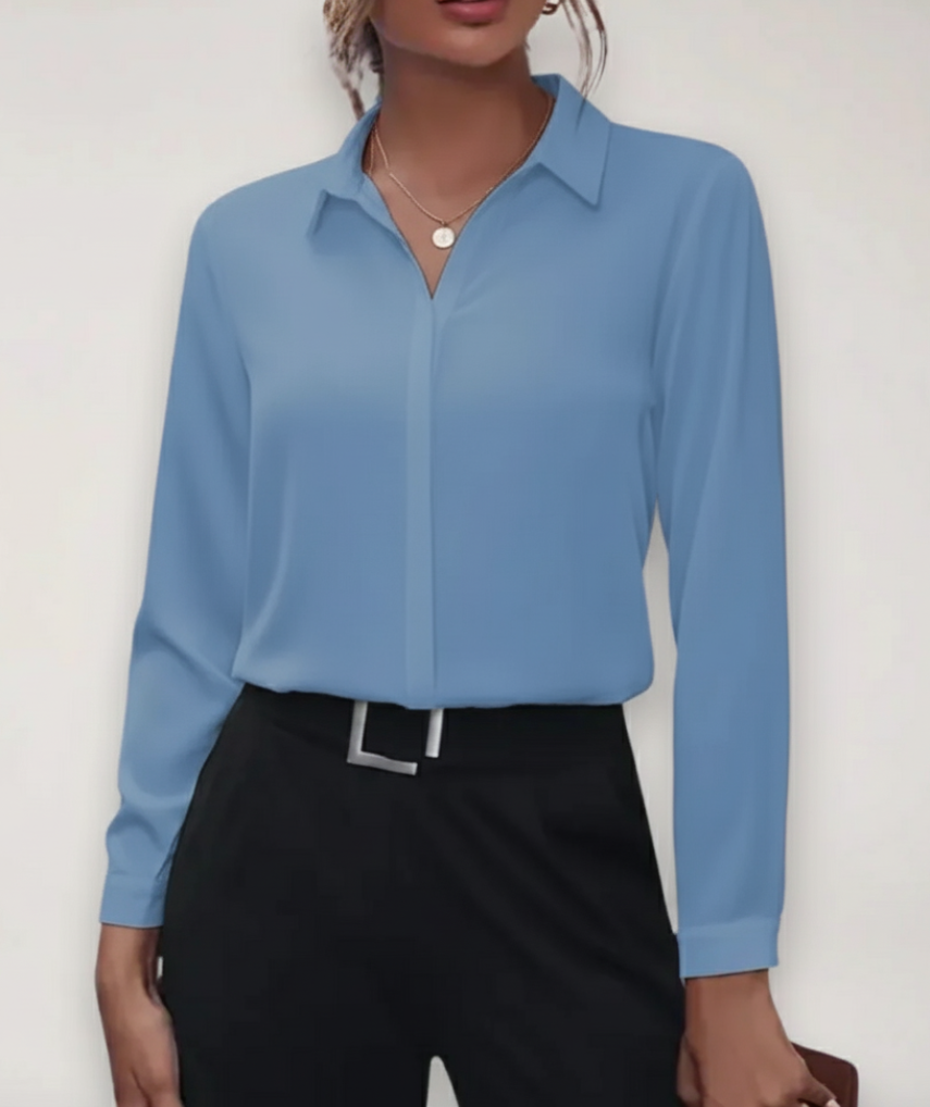 Zeitlose, elegante Damen Business Bluse. Vielseitiges Langarm Oberteil, ideal für professionelle Frauen im Berufsleben.