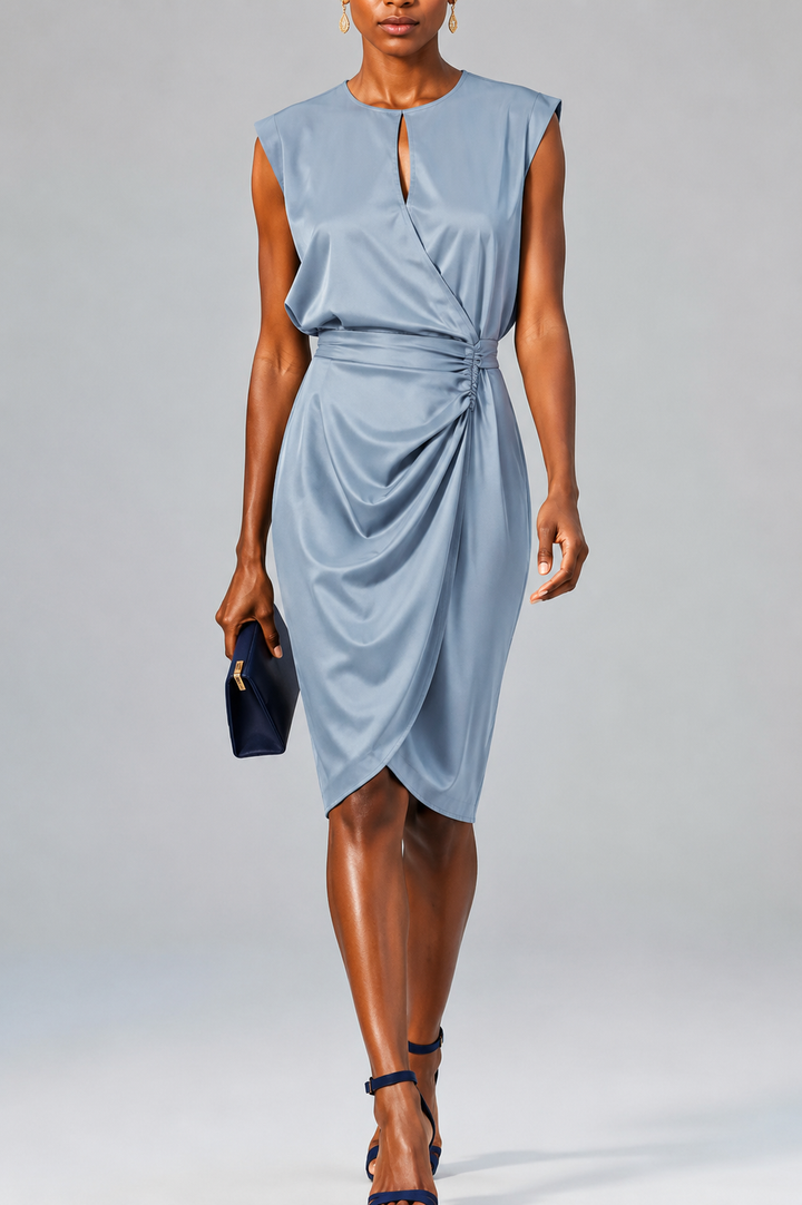 Elegantes dunkelblaues Partykleid für Damen, mit V-Ausschnitt, perfekt für Abende & Feiern.