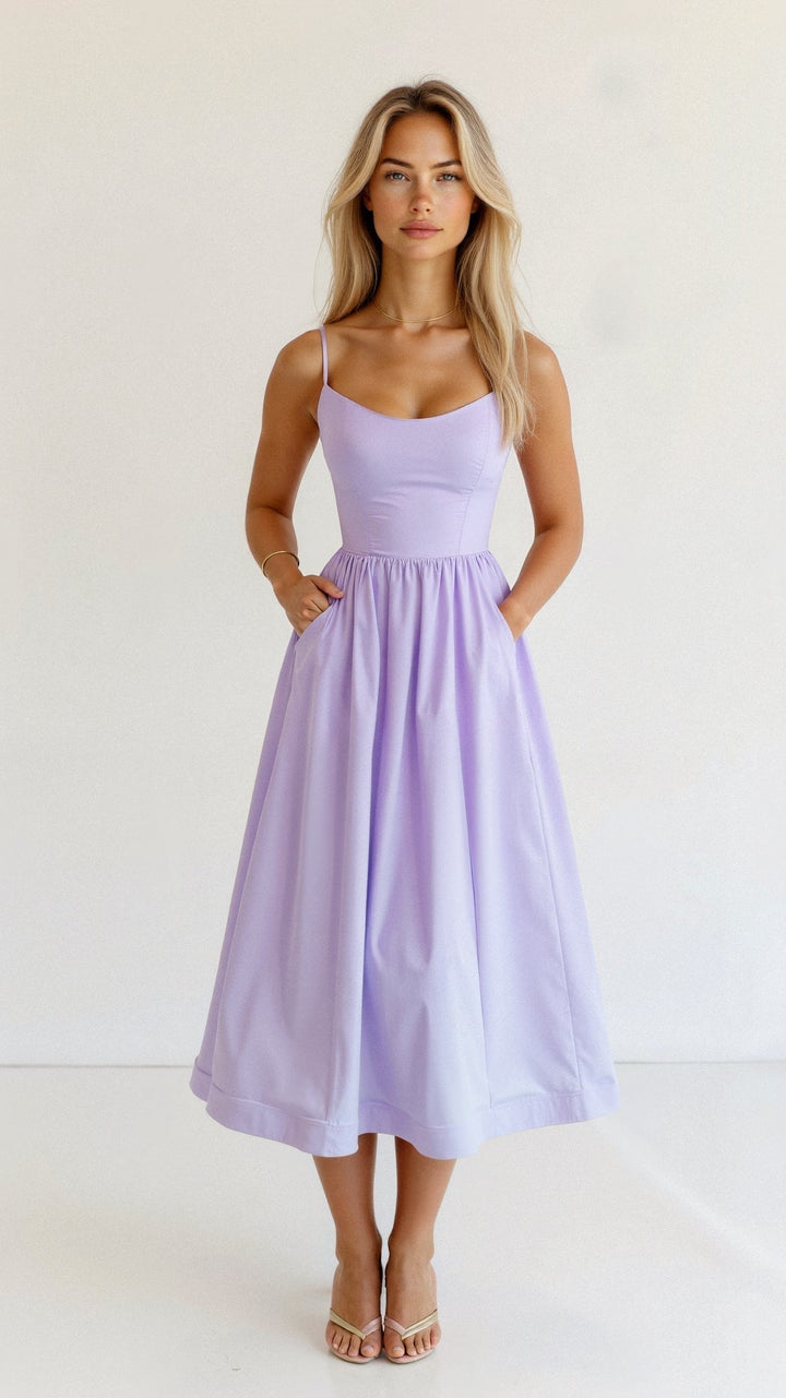 Ärmelloses Midikleid für Damen, ein elegantes Abendkleid und modische Herbstmode für jeden Anlass.