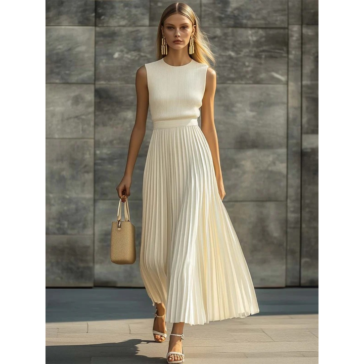 Festliches Damen Plissee-Set, cremefarben, elegant & modern, ideal für Hochzeitsgäste oder Feiern.