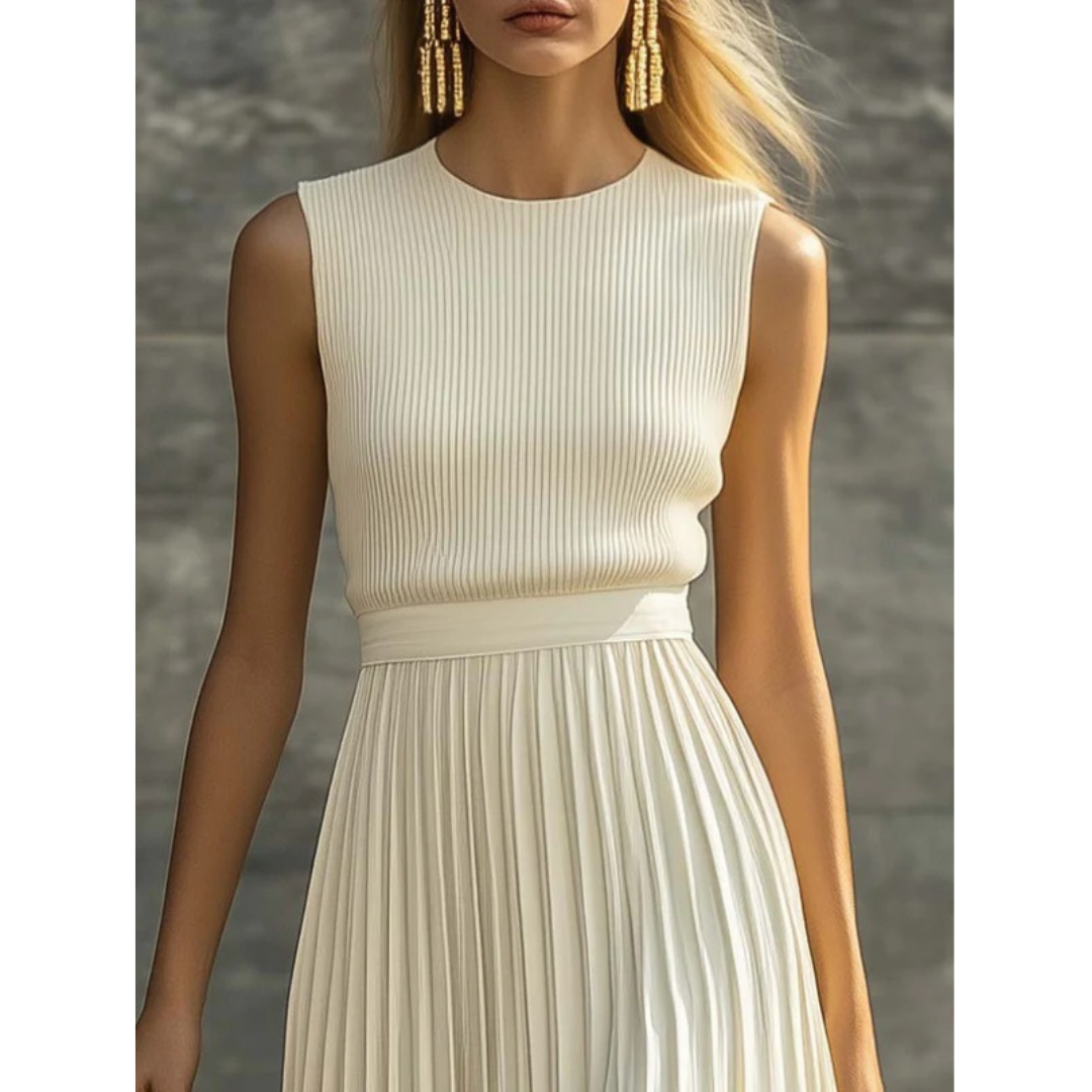 Zweiteiliges Damen Plissee-Set in Creme, schick & bequem, die perfekte Wahl für elegante Anlässe.