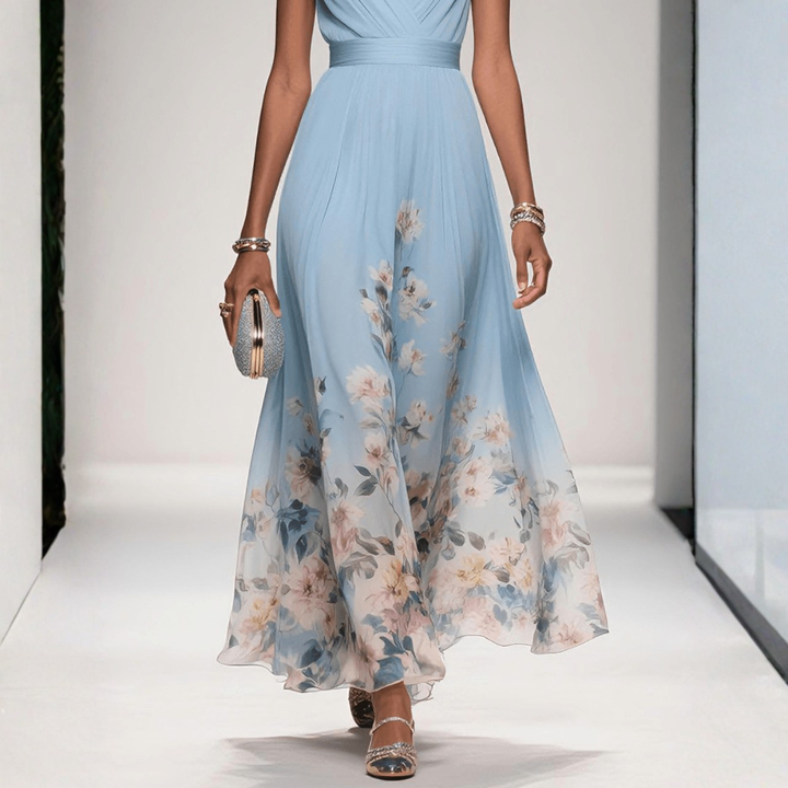 Leichtes, fließendes Damen Maxikleid mit elegantem Blumenprint, ideal für Sommeranlässe.