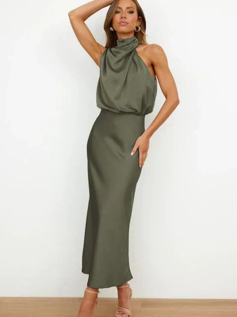 Elegantes Midikleid für Damen mit Off-Shoulder-Schnitt; ideal für festliche Herbstpartys und Abendveranstaltungen.