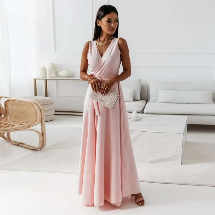 Elegantes, fließendes Damen Maxikleid, ideal für Herbst-Hochzeitsgäste; festliches Abendkleid.