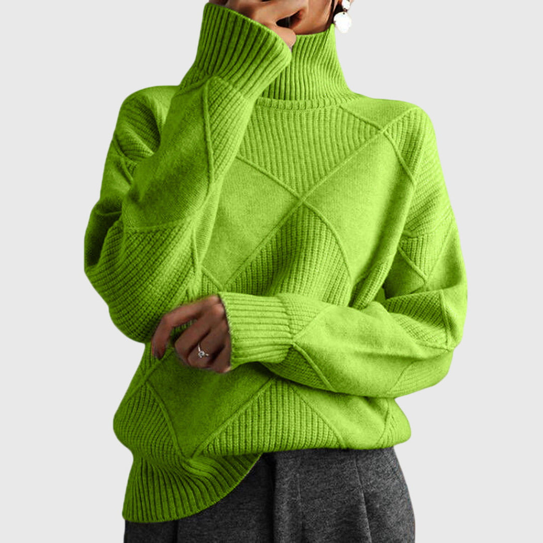 Damen Langarmpullover, schlank geschnitten, mit geometrischem Print & Rollkragen. Ideal für den Alltag.