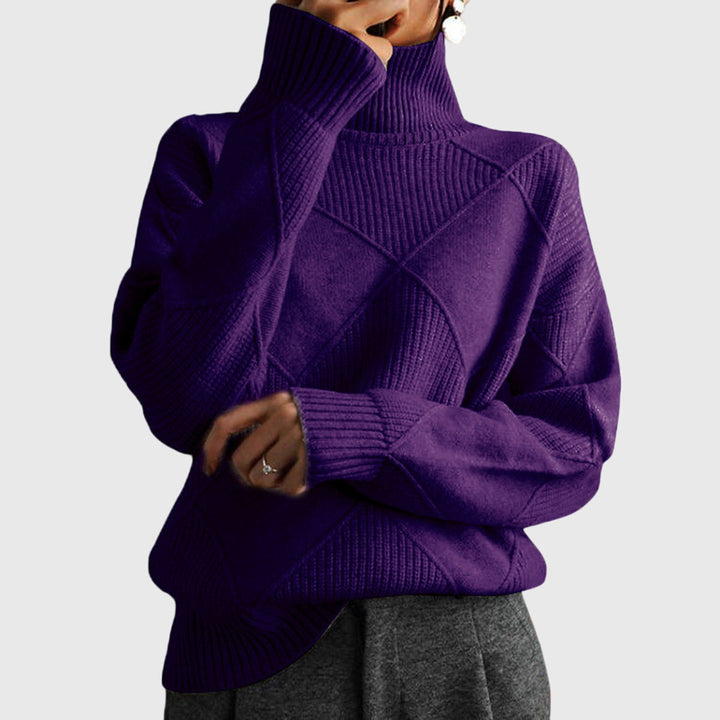 Stylischer Damen Rollkragenpullover mit geometrischem Design. Perfekter Herbst-Strick für elegante Looks.