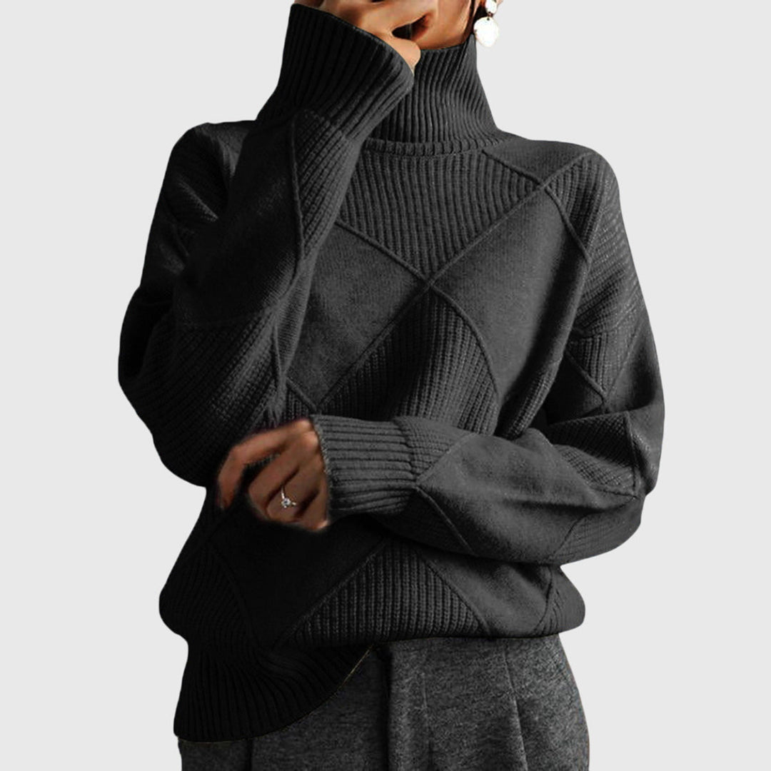 Damen Rollkragenpullover mit geometrischem Muster, schlanker Passform, Langarm, ideal für Herbst & Wintermode.