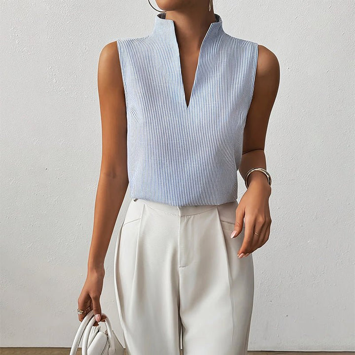 Hochwertige ärmellose Business-Bluse für Damen mit Streifenmuster, elegant und bequem für den Alltag.