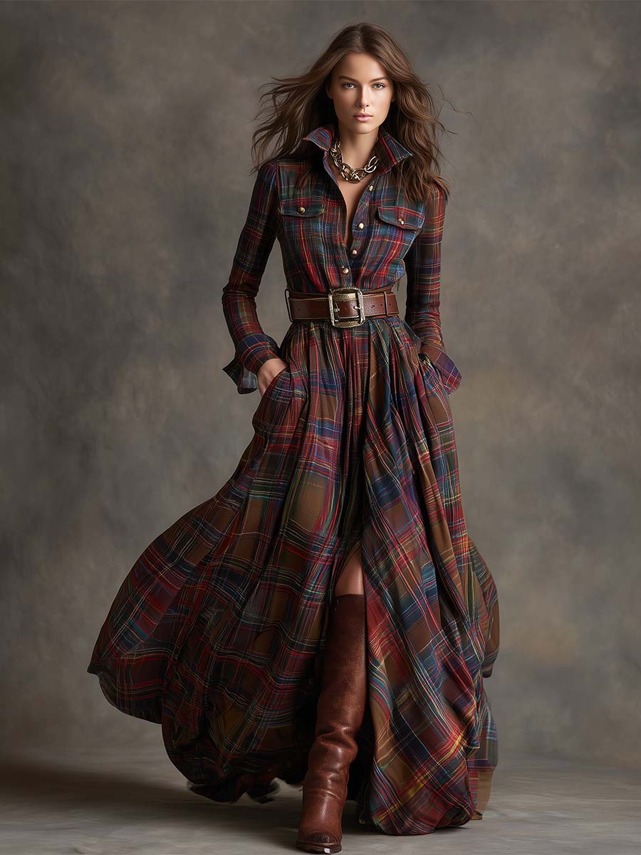 Elegantes Damen Herbstkleid mit Taillengürtel, betont die Silhouette, Langarm für den Herbst.