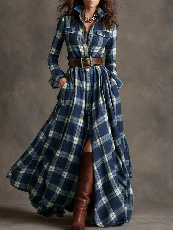 Komfortables Damen Langarm Midikleid mit Gürtel, perfekt für Herbstmode und Damenfashion.