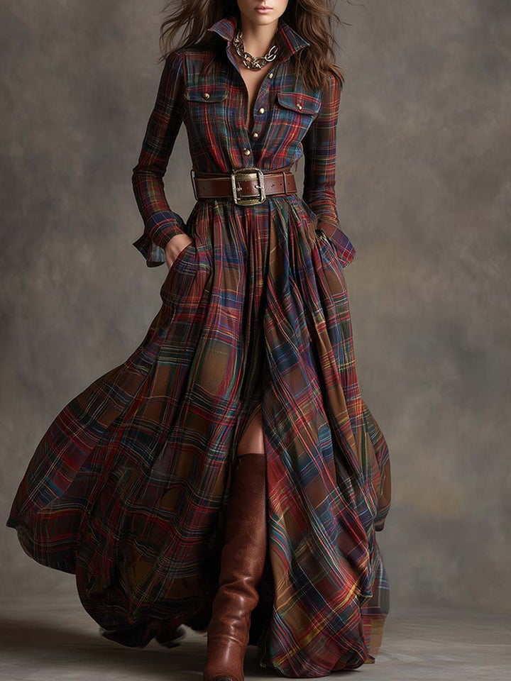 Damen Herbstkleid elegant, Midi-Länge, mit Gürtel für zeitlosen Chic und Damenfashion.
