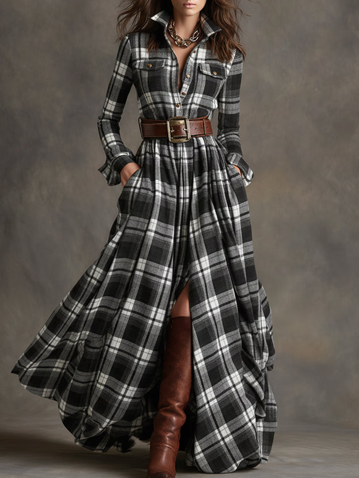 Schickes Damen Herbstkleid in Midi-Länge mit Gürtel, ideal für die Übergangszeit.