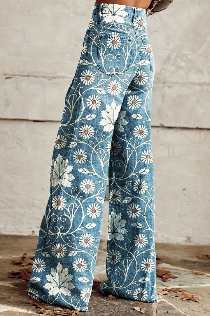 Stylische weite Damen Denim-Jeans im Vintage-Boho-Look. Bequeme High-Waist Hose für Frühling & Sommer.