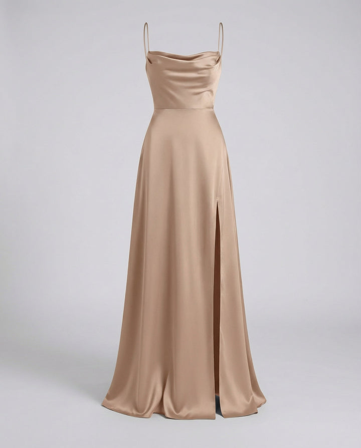 Festliches Damenkleid, langes Maxikleid für Hochzeitsgäste. Ärmellos, elegant & fließend mit raffiniertem Rücken.
