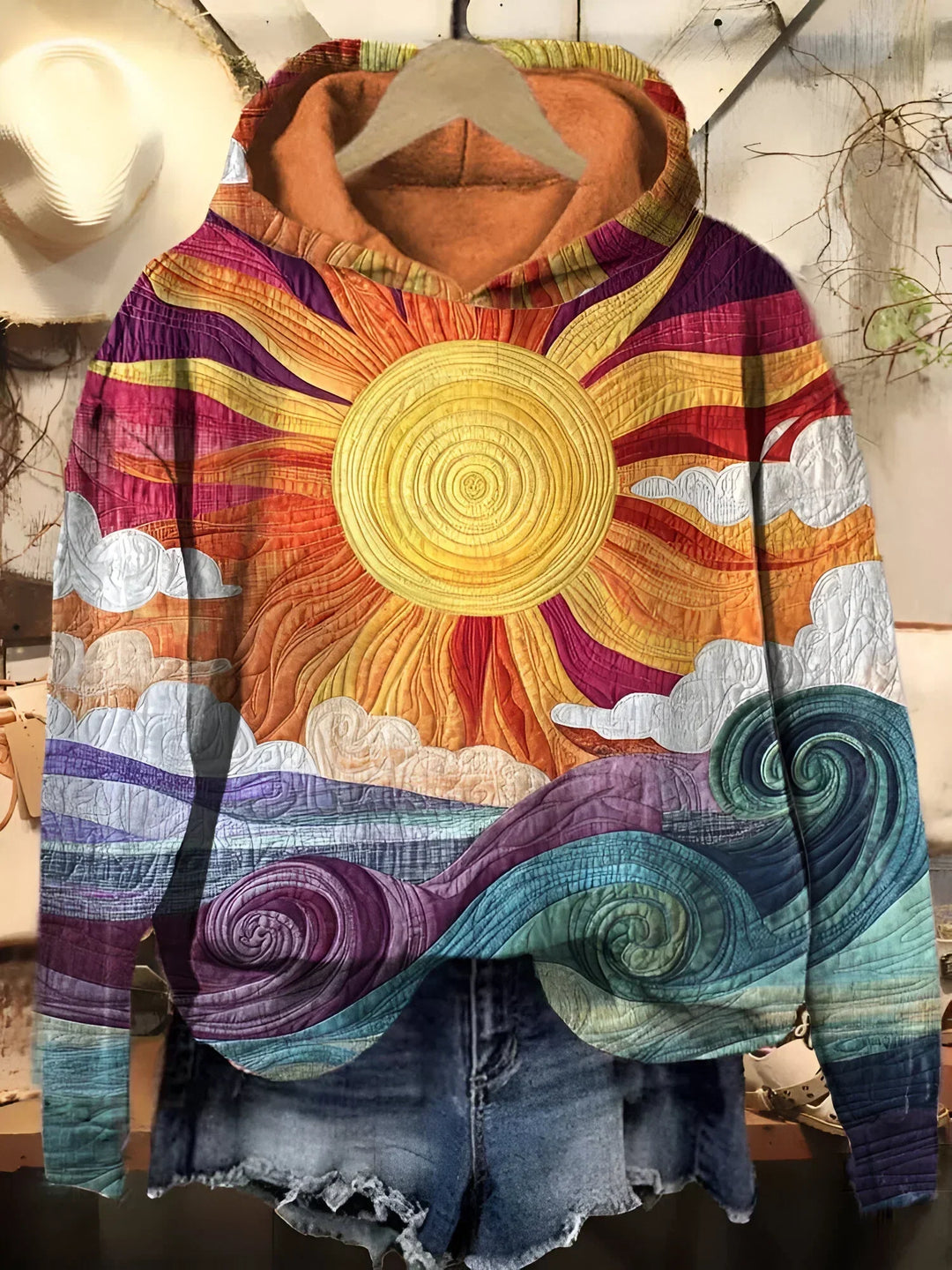 Lässiger Damen Hoodie im Vintage-Stil für Herbst, ein gemütlicher Langarm-Kuschelpullover, ideal für Freizeit.