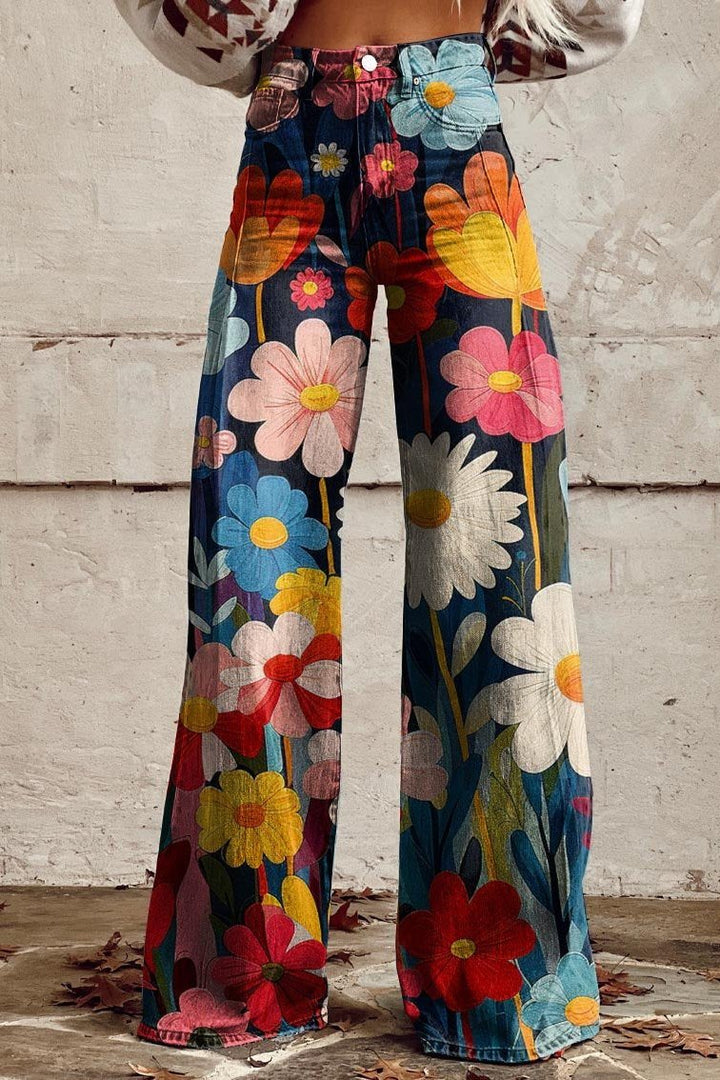 Damen Boho-Jeans mit hoher Taille, weiten Beinen und Vintage-Stil für entspannten Chic & Festival-Looks.