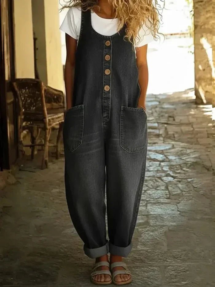 Vintage-inspirierter Damen Boho Jumpsuit, leichter Sommer-Overall, elegant & bequem für entspannte Freizeit-Looks.