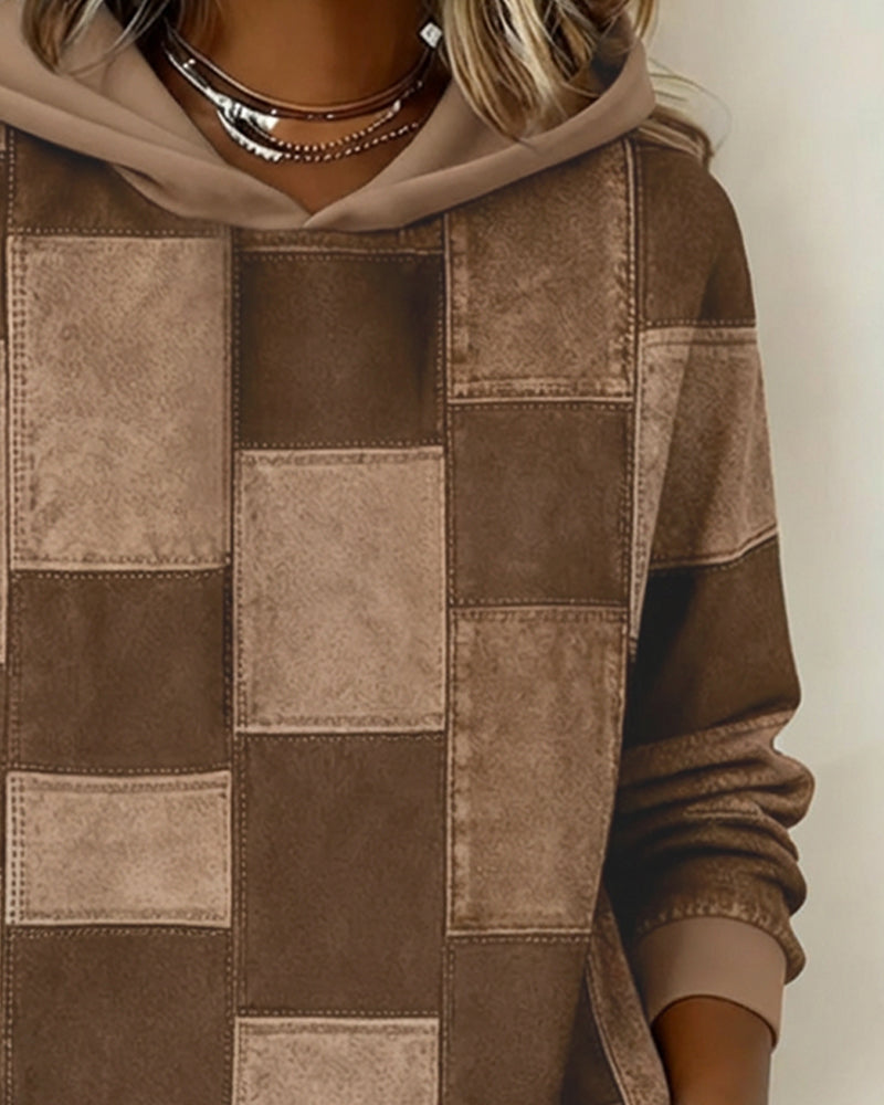 Trendiges Damen Oberteil: Karierter Langarm-Hoodie, warm & schick für jeden Anlass.