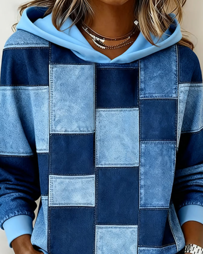 Gemütlicher Damen Hoodie mit modernem Karomuster für stilvolle Herbst-Outfits.
